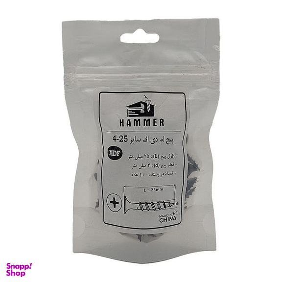 پیچ ام دی اف هامر مدل 4x25mm بسته 100 عددی