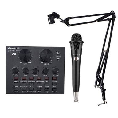 کارت صدا استودیو وسکات مدل v8 به همراه میکروفون کاندنسر و پایه