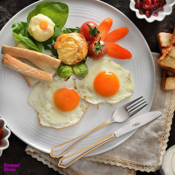 سرویس قاشق و چنگال 57 پارچه ناب استیل مدل ونیز دور طلایی