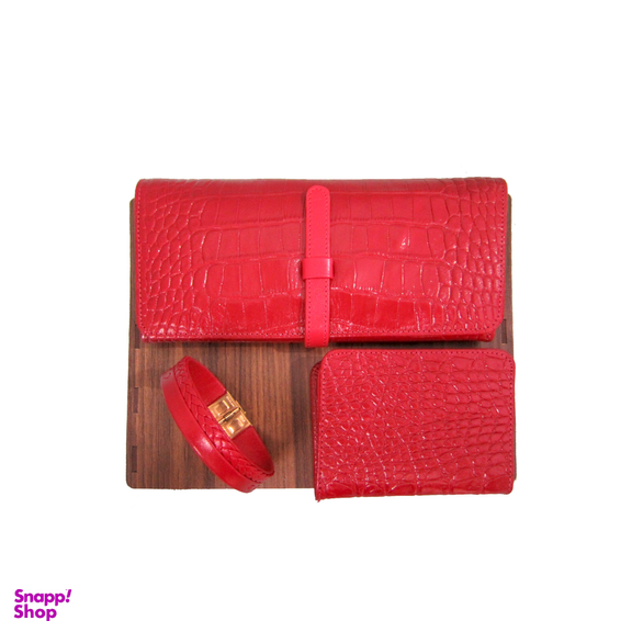 ست هدیه زنانه چرم طبیعی 3 تکه کد 3320 به همراه با جعبه چوبی