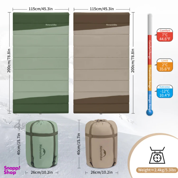 کيسه خواب 12- درجه نیچرهایک مدل YC300 Extra Wide Square Cotton Sleeping Bag کد CNK2300019