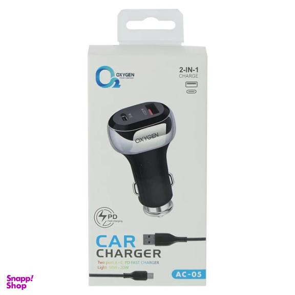 شارژر فندکی اکسیژن مدل AC-05 به همراه کابل USB Type-C