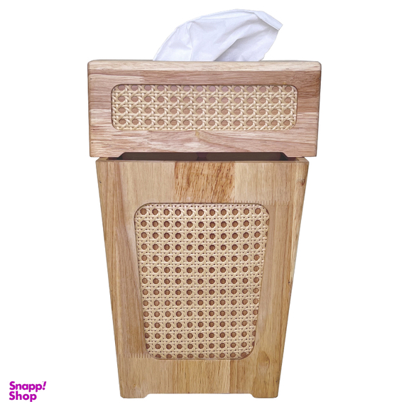 ست سطل زباله و جعبه دستمال کاغذی هایلو مدل بامبو حصیری