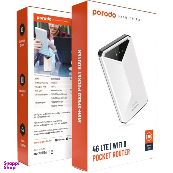 مودم 4G/LTE قابل حمل پرودو مدل Porodo portable MiFi 3G/4G Router CAT4 V2
