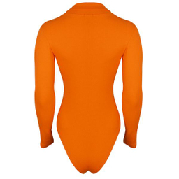 بادی آستین بلند زنانه دکسونری مدل 256004406 یقه دار رنگ نارنجی