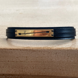 دستبند چرم و طلا 750 عیار مردانه کد 4352