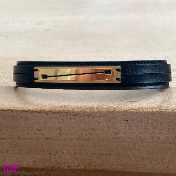 دستبند چرم و طلا 750 عیار مردانه کد 4352