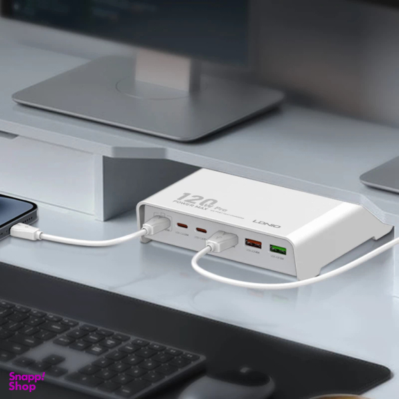 شارژر رومیزی 120 وات الدینیو مدل HUB CHARGER Q605