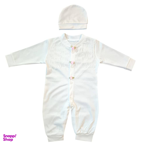 ست سرهمی و کلاه نوزادی مدل gool رنگ سفید