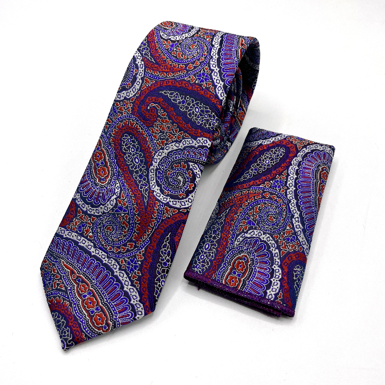 ست کراوات و دستمال جیب مردانه طرح بته جقه کد 608