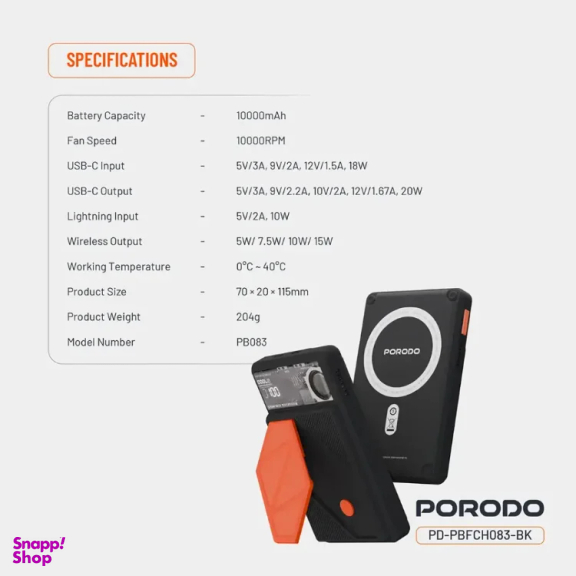 پاوربانک مگسیف پرودو مدل PD-PBFCH083 ظرفیت 10000 میلی‌ آمپر ساعت