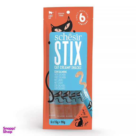 بستنی گربه شسیر مدل stix طعم ماهی سالمون و خامه وزن 90 گرم