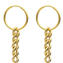 گوشواره طلا 18 عیار زنانه مدل حلقه ای آویز کارتیه