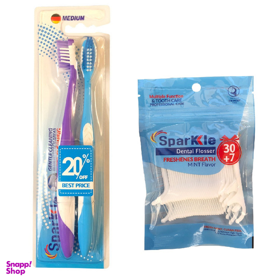 مسواک اسپارکل مدل +s9 با برس متوسط بسته 2 عددی به همراه نخ دندان اسپارکل مدل کمانی مجموعه 37 عددی