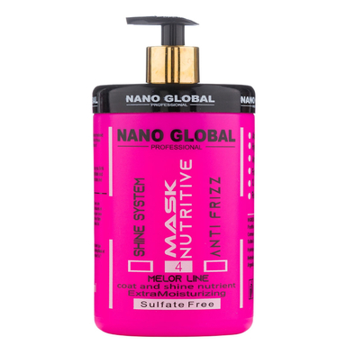 ماسک مو نانو گلوبال مناسب موهای فر و مجعد صورتی حجم 1000 میلی‌ لیتر