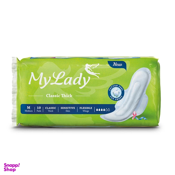 نوار بهداشتی بالدار مای‌ لیدی مدل Classic Green سایز M بسته 10 عددی