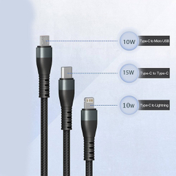 کابل تبدیل USB به MicroUSB/Type-C/Lightning آزرا مدل DC352 طول 1.2 متر