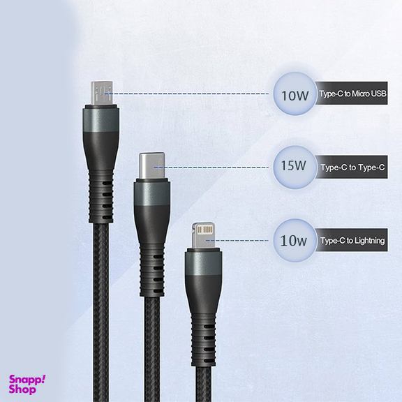 کابل تبدیل USB به MicroUSB/Type-C/Lightning آزرا مدل DC352 طول 1.2 متر