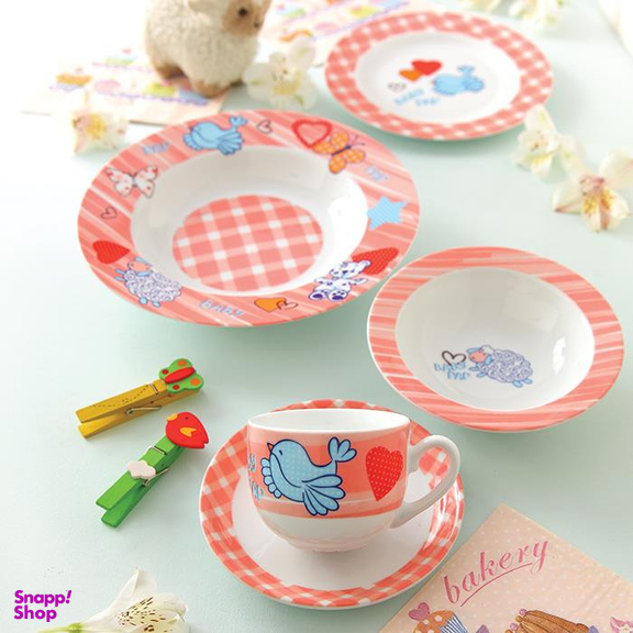 سرویس غذا خوری 5 پارچه کودک چینی زرین ایران مدل ایتالیا اف بیبی پپ درجه عالی