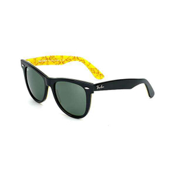 عینک آفتابی ری بن مدل 2140 فریم مشکی دسته فانتزی زرد عدسی سبز سایز 50