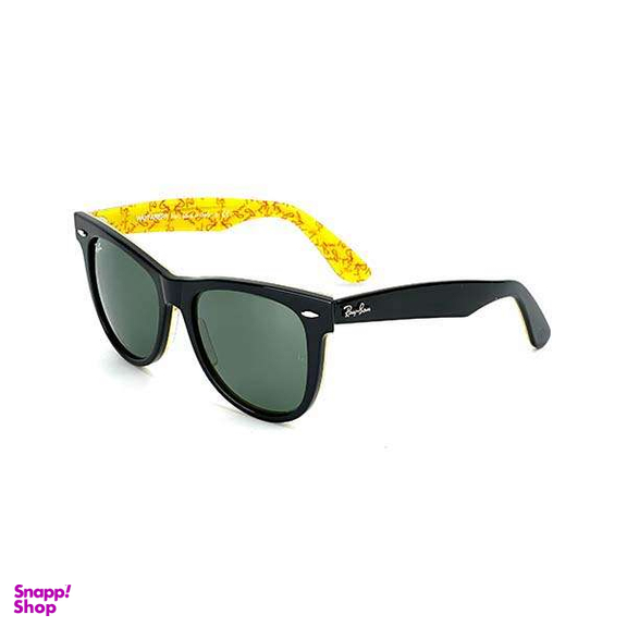 عینک آفتابی ری بن مدل 2140 فریم مشکی دسته فانتزی زرد عدسی سبز سایز 50