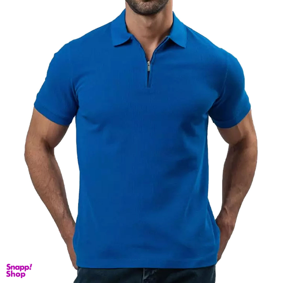 تیشرت مردانه ست من مدل یقه نیم زیپ سوزنی ساده کد TY179 رنگ آبی