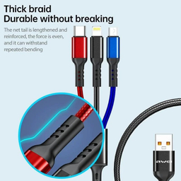 کابل دیتا و شارژ USB به Lightning / Type-C / Micro-USB اوی مدل CL-971 طول 1.2 متر