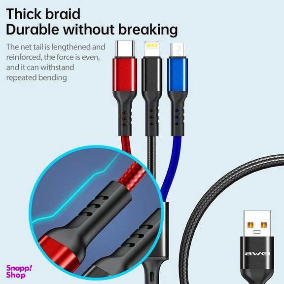 کابل دیتا و شارژ USB به Lightning / Type-C / Micro-USB اوی مدل CL-971 طول 1.2 متر