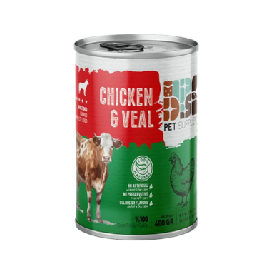 کنسرو غذای سگ دی پی اس مدل نچرال طعم مرغ و گوساله وزن ۴۰۰ گرم