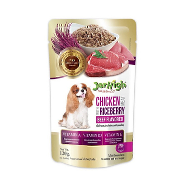 پوچ سگ جرهای مدل مرغ و برنج و بیف وزن 120 گرم