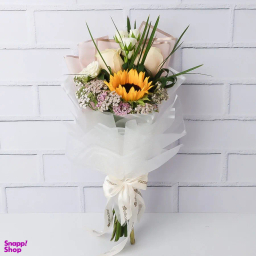 دسته گل طبیعی گل بازار مدل رز و آفتابگردان توکا