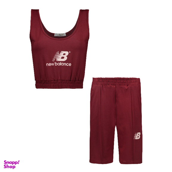 ست نیم تنه و شلوارک زنانه لوینت طرح NB کد 6356 رنگ زرشکی