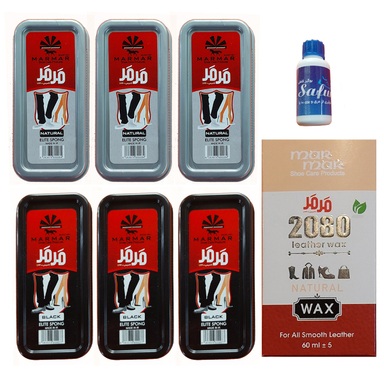 واکس کفش بی رنگ و مشکی مرمر مدل 2080 به همراه ابر مگا و بوگیر کفش