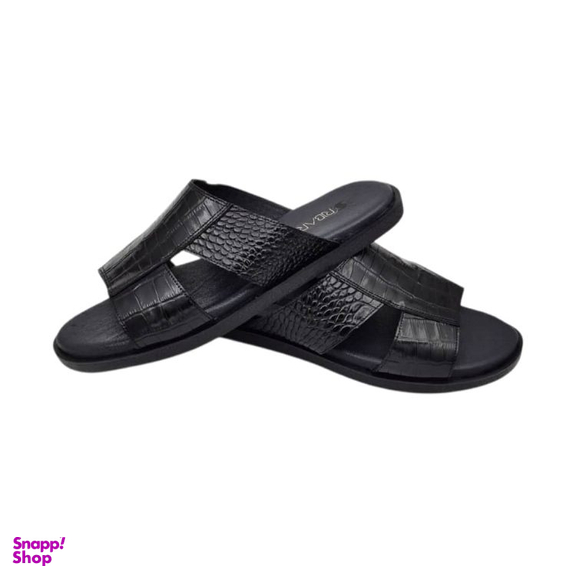 صندل طبی مردانه چرم ریباری مدل H116 رنگ مشکی
