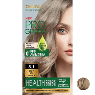 کیت رنگ مو کلینیک کیندی مدل Pro Green شماره 8.1 رنگ بلوند خاکستری روشن