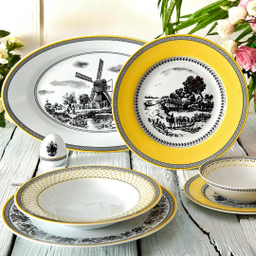 سرویس چینی 102 پارچه غذا خوری چینی زرین ایران سری ایتالیا اف مدل ویلیج درجه یک 12 نفره