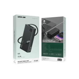 پاوربانک گرین لاین مدل Retractable GNRET35W20BK ظرفیت 20000 میلی‌ آمپر ساعت