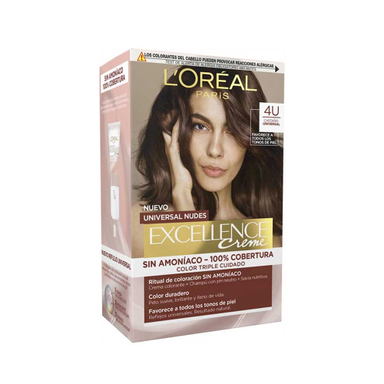 کیت رنگ مو بدون آمونیاک لورآل سری Excellence Creme شماره 4U پایه رنگ قهوه ای نود