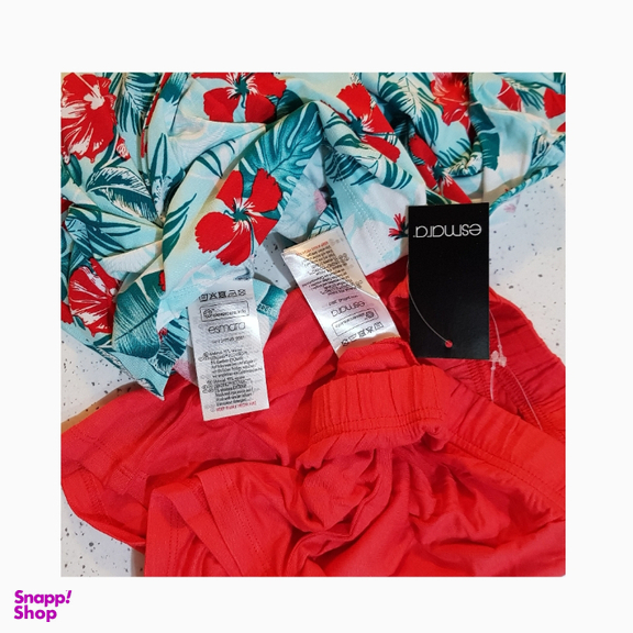 ست تیشرت و شورتک زنانه اسمارا کد Lu0006 رنگ قرمز و گلدار