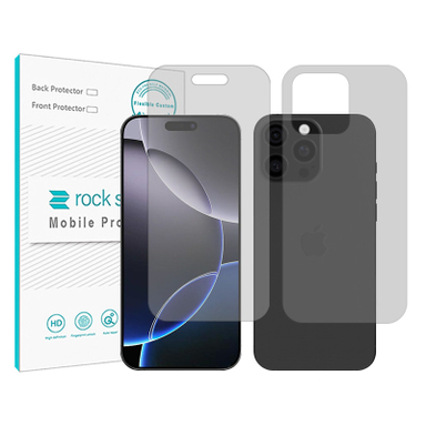 محافظ صفحه نمایش شفاف راک اسپیس مدل Resistant مناسب گوشی موبایل اپل iPhone 16 Pro Max به همراه محافظ پشت گوشی