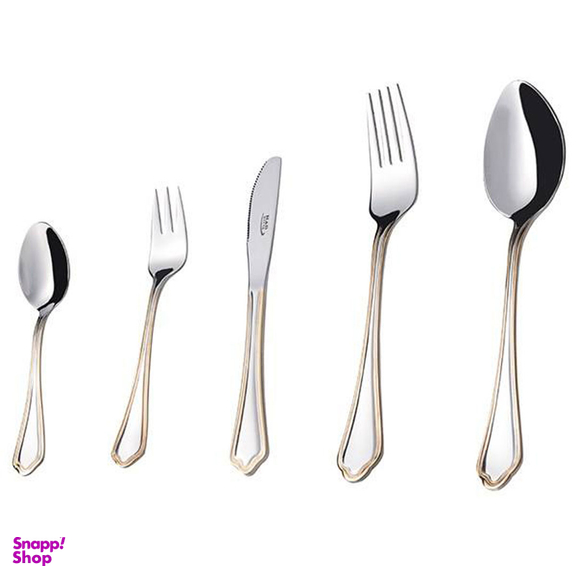 سرویس قاشق و چنگال 57 پارچه ناب استیل مدل ونیز دور طلایی