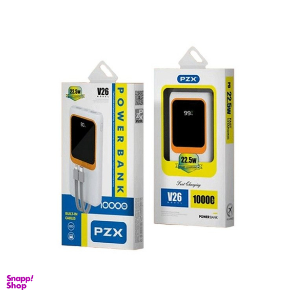 پاوربانک پی زد ایکس مدل V26 Fast Charging 22.5W Cabled ظرفیت 10000 میلی آمپر ساعت