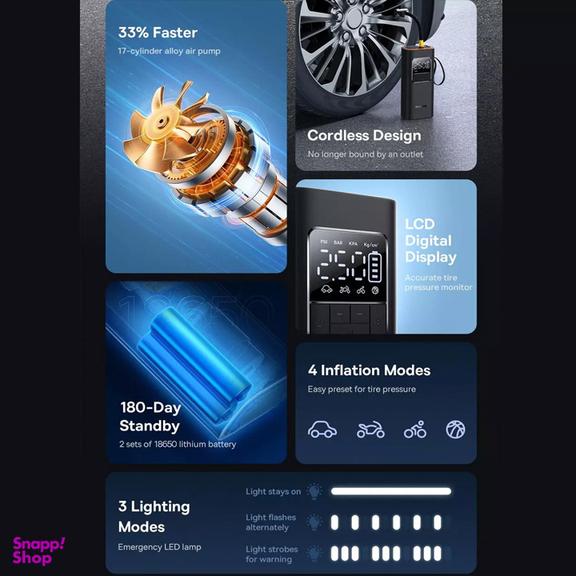 پمپ باد و چراغ قوه شارژی باسئوس مدل SuperMini Pro Series