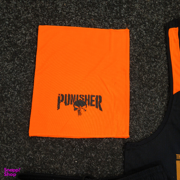 ست تاپ و شلوارک و اسکارف ورزشی مردانه کد 1604 رنگ مشکی نارنجی