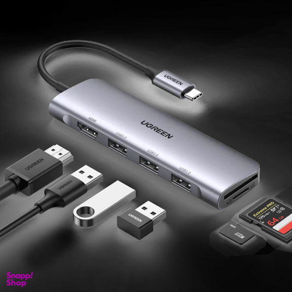 هاب 2 پورت Type C به USB 3.0 با یک پورت HDMI و درگاه کارت حافظه یوگرین (Ugreen) مدل CM195