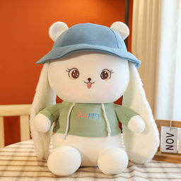 عروسک طرح خرگوش کلاهدار مدل گوش دراز کد JI110 ارتفاع 22 سانتی متر