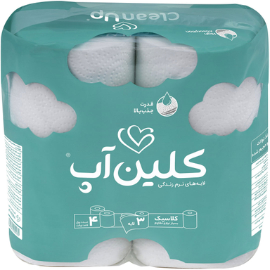 دستمال توالت کلین آپ مدل ابر بسته 4 عددی