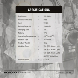 چراغ بادی سفری پرودو مدل PD-LFST136-WH