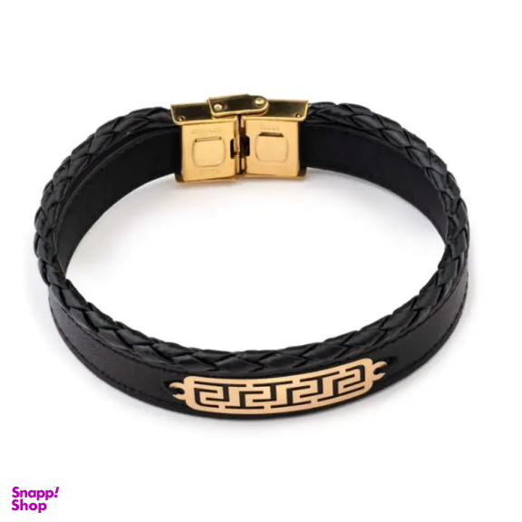 دستبند چرم و طلا 18 عیار مردانه داریم طرح اسليمی کد 2 D10