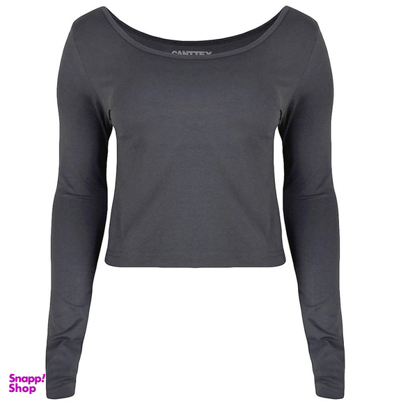 کراپ تیشرت آستین بلند زنانه کانتکس مدل 249014521 رنگ طوسی